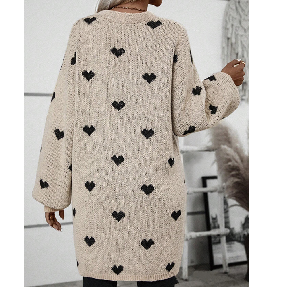 Valentine's Day Love Knit Cardigan Love Pocket V-neck Mid-length Coat