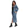 Plus Size Denim Jacket Women's Solid Color Tassel Breasted Ripped Hole Long Denim Trench Coat