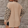 Leopard print jacquard spliced knitted cardigan fashionable lazy loose sweater for women