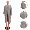 Fall Women Tassel Knitted Jacket Fashion Winter Solid Color Long Cardigan Coat With Tassel