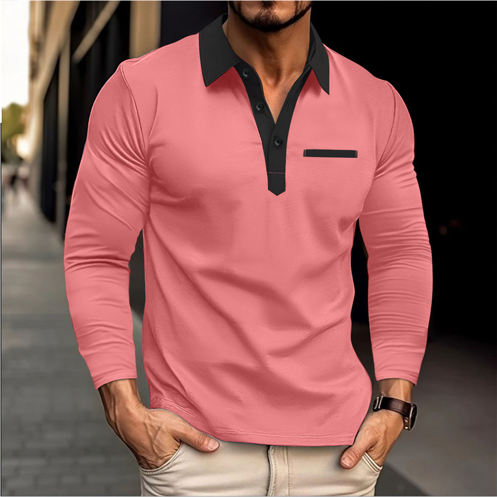 Men Full Sleeve Solid Color Polo Shirt