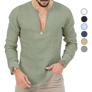 Fashion Casual Slim Brand V Neck Solid Color Long Sleeves T Shirt For Men
