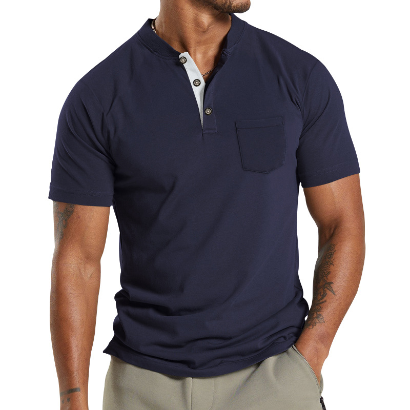 Summer Men's Short Sleeved Sleeve Button Pocket T-shirt Polo Fashion Trend Street T-shirt