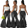 Women Casual High Waist Bell Bottom Flare Wide Leg Pants Women Casual Jeans