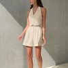Summer Office Shorts Suits Elegant Cotton V-Neck Sleeveless Tank Tops High Waist Shorts 2-Piece Sets Outfits