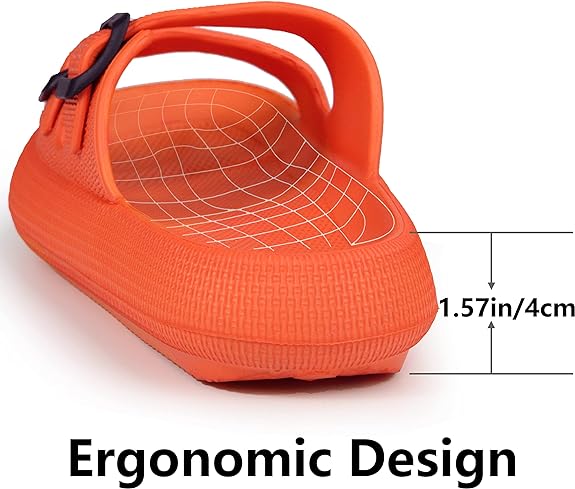 Slides for Women Men Double Buckle Adjustable Thick Sole Pillow Slippers Bathroom Sandals