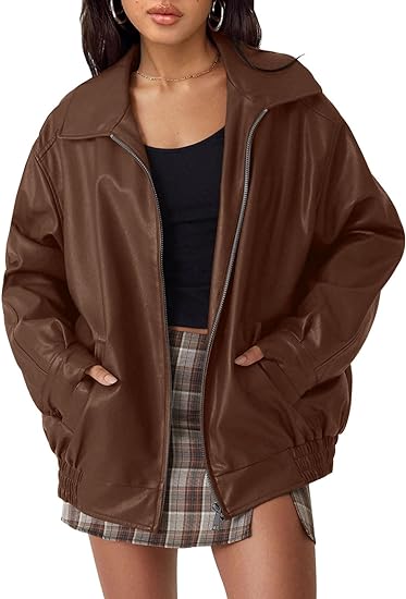 Women's Leather Jackets Oversized Faux Motorcycle Plus Size Moto Biker Coat Fall Outfits Fashion Clothes 