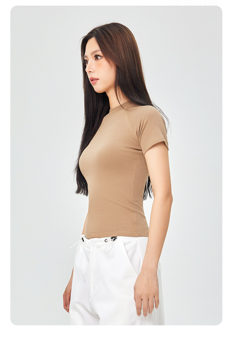 Spring/Summer Round Neck Raglan Sleeve T-shirt Women's Solid Color Top Slim Fit Short Sleeve