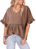 Womens Blouses Casual V Neck Ruffle Bell Half Sleeve Shirts Top