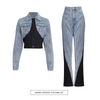 Winter Lady Coat Streetwear Black Patchwork Denim Jeans Women's Jacket