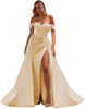Off The Shoulder Prom Dresses Mermaid Ruched Split Ball Gowns for Women Formal Dress Long Satin