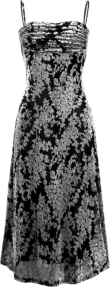 Women's Summer Dress Sleeveless Spaghetti Strap Midi Dress Sexy Cowl Neck Flora Dress Party Dresses