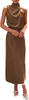 Women's 2024 Summer Satin Dress Elegant Sleeveless Mock Neck Cocktail Party Maxi Dresses