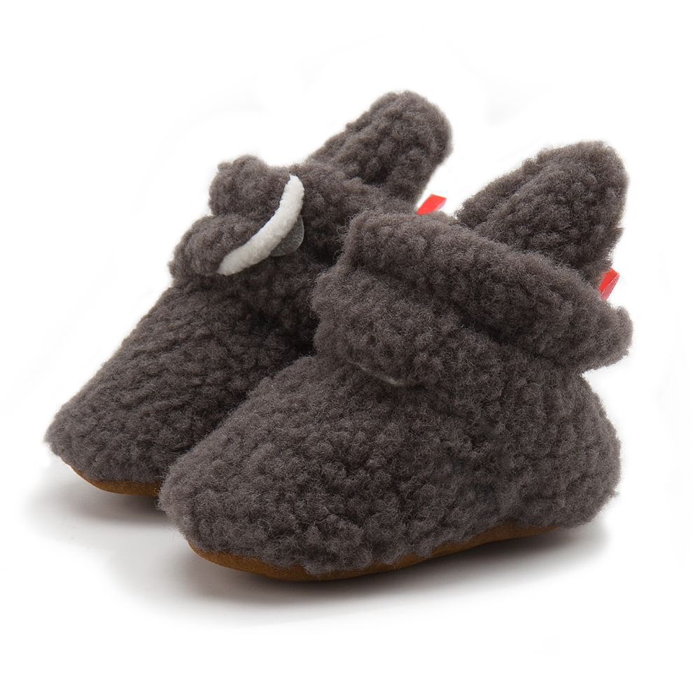 Cute Girs Brown Red Plush Wram Slippers Fur Toddler Kids Baby Slides Sandals for Winter