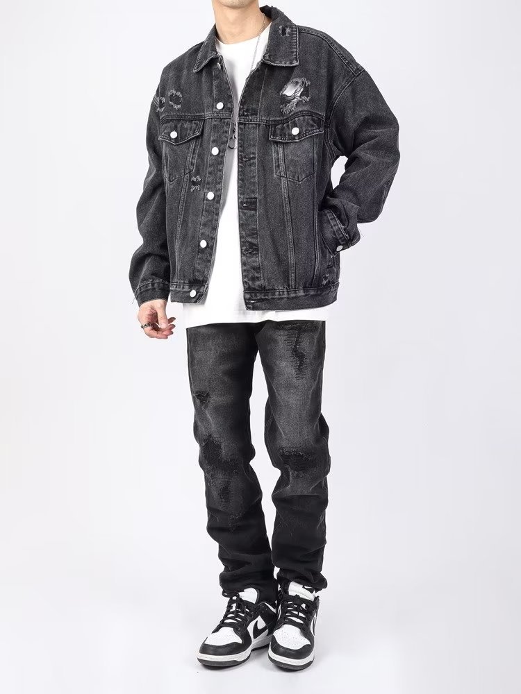 Men High Street Hip Hop Patchwork Jeans Pants Fashion Male Solid Loose Casual Straight Denim Trousers