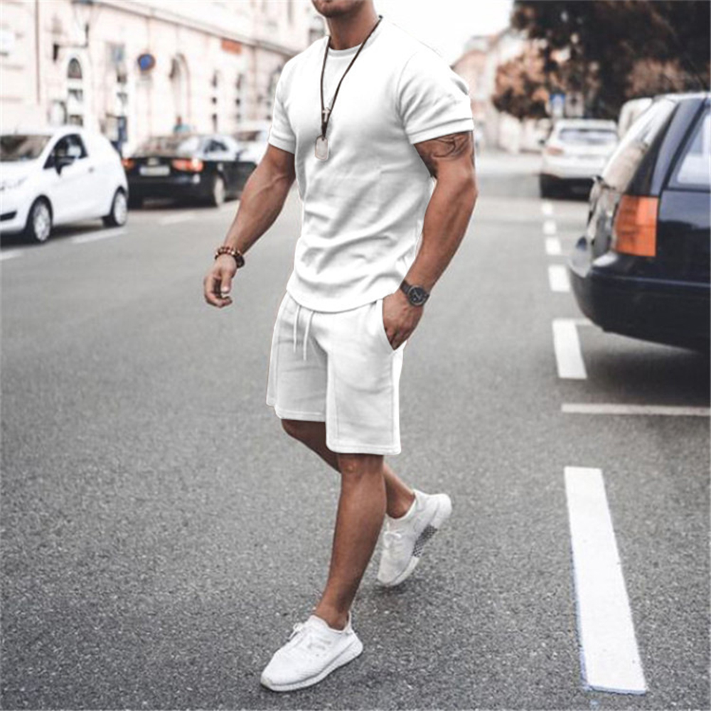 Custom Logo Plus Size Two Piece Short Set Men Cotton Short Sleeves Mens Short Set Blank Sweat Suits Plain Jogging Suit