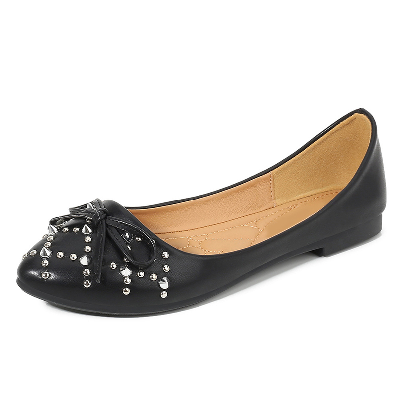 Pointed Toe Pu Leather Black Ladies Slip On Flat Non-Slip Sole Flats Shoes Beach Sandals Flat Shoes Casual Girls Slides Shoes