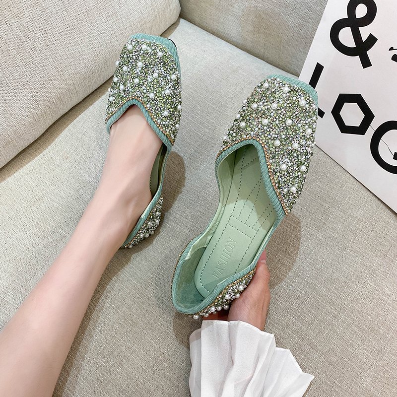 New Design Fashion Blingbling Women Pump Shoes Square Toe Comfortable Ladies Shoes Flats Loafer Shoes Women