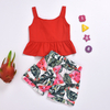  Baby Giirl Child Red Sleeveless Shirt Floral Shorts 2 Pcs Causal Suit Cloth Set