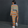 Fall Winter Women's Sets Knitted Outfits Zipper Cardigan+split Skirt Striped Sweater 2 Piece Set Women