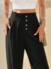  Solid Color High Waist Casual Button Cotton Linen Wide Leg Pants Women's Pants