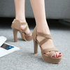 Fashionable in Stock Non-slip Roman Style Suede Cross Bandage Women High Heel Shoes
