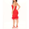 Bandage Bodycon Feather Dress Women Dresses Elegant With Slit Spaghetti Strap Black Mini Dress