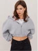 Women's Fashion Zipper Hoodie Cropped Jacket Solid Color Short Long Sleeve Loose Hoodies for Female's