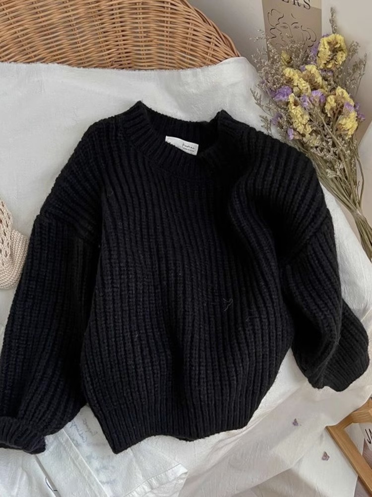 100% Cotton Custom Knit Long Sleeve Warm Baby Pullover Sweater Solid Color Toddler Girls' Wholesale for Winter Season