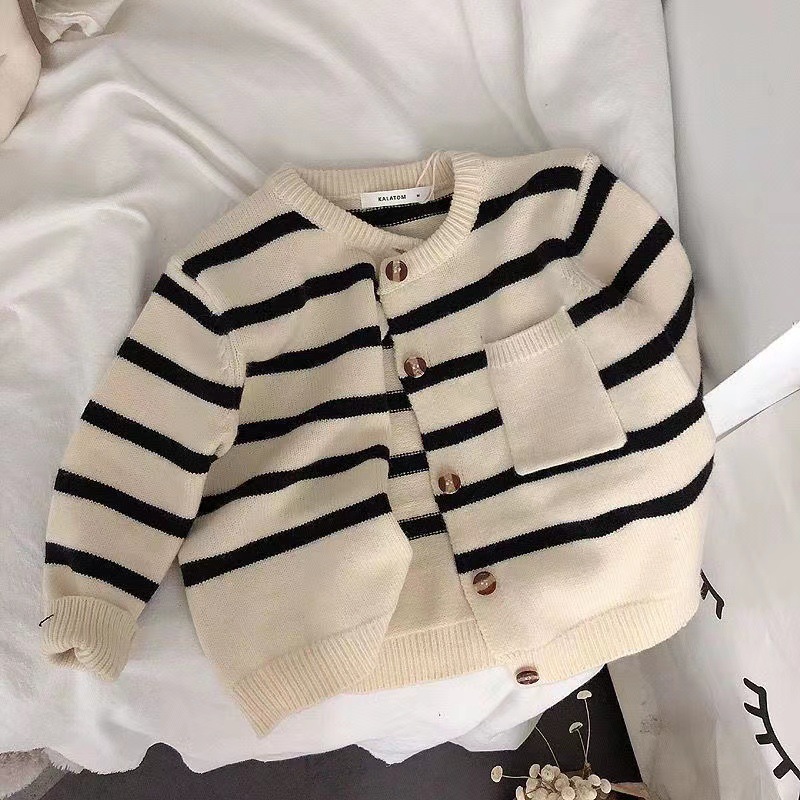 Children's Soft Sticky Striped Sweater Cardigan Men And Women Baby Spring