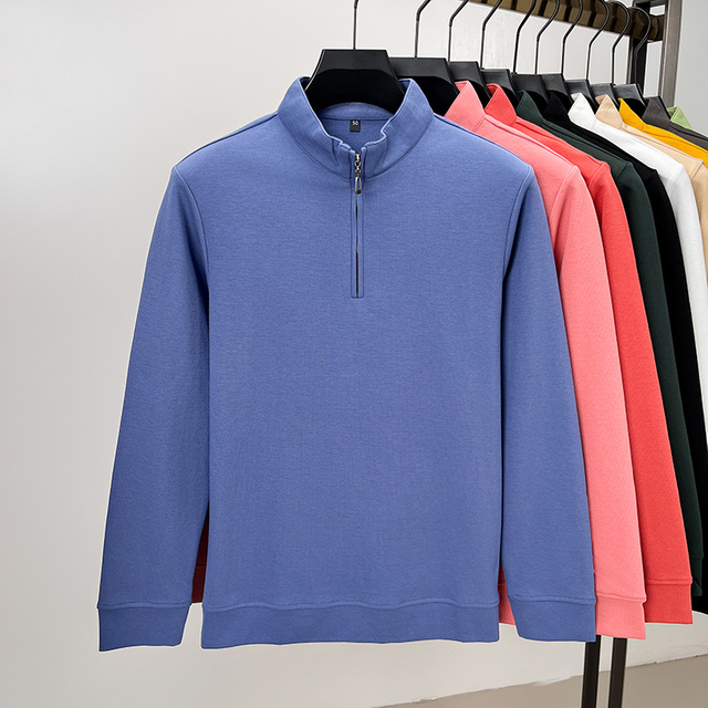 Men Casual Wear Long Sleeve Pullover Plain Solid Quarter Zip Shirts Color Quarter Zip Fleece Sweatshirt
