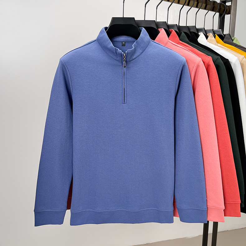Men Casual Wear Long Sleeve Pullover Plain Solid Quarter Zip Shirts Color Quarter Zip Fleece Sweatshirt