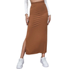 Women Pleated Solid Color High Waist Bodycon Skirts Casual Long Maxi A Line Pencil Skirts