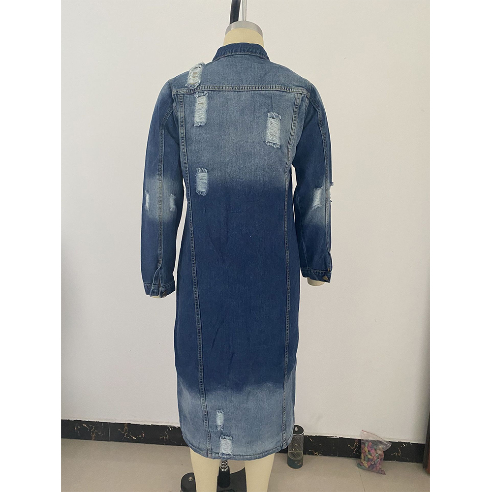 Retro Loose Long Coat Dark Washed Denim Jacket Woman