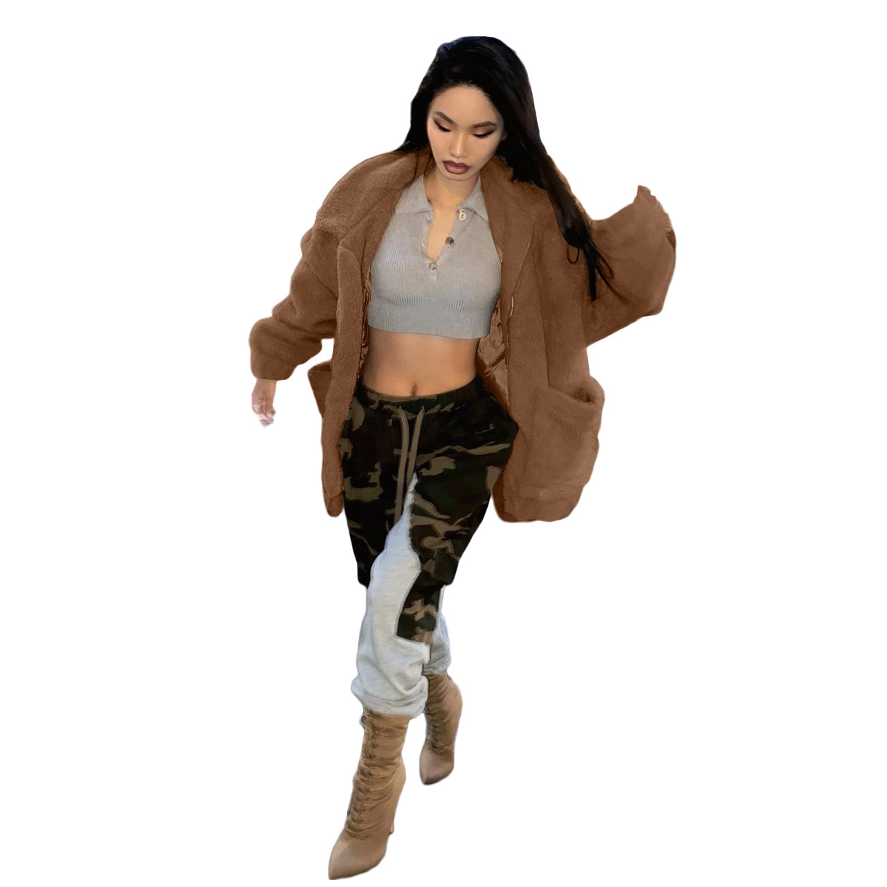  Winter Trendy Women Coat Fake Sheep Fur Winter Jackets Lamb Wool Faux Fur Coats