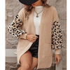 Leopard print jacquard spliced knitted cardigan fashionable lazy loose sweater for women