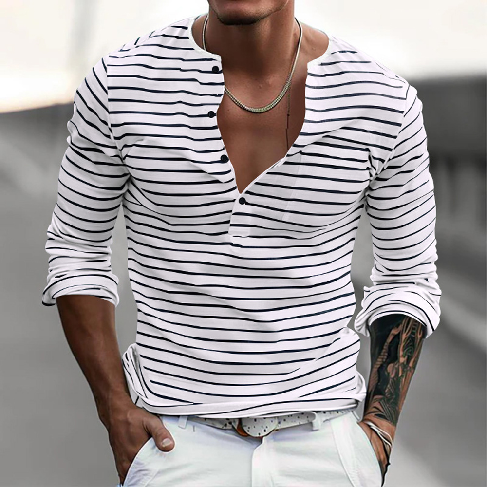 Men's Long Sleeve Striped Shirt Business Casual Shirts Cotton Fabric Formal Office Shirts For Men