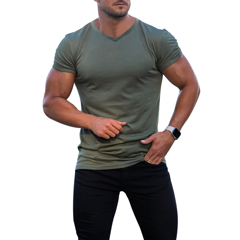 Men's V-Neck Short Sleeve Shorts Casual T-Shirt Suit Slim Male Summer Cross-border Two-piece Set Custom Men Gym Sports Sets