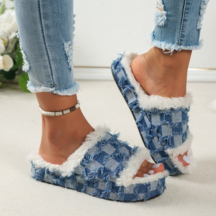 Customized Winter Plush Indoor Home Bedroom Flat Slippers Shoes Designer Slippers For Women