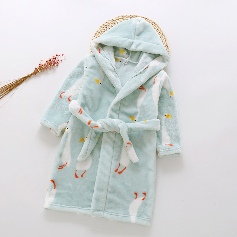 Kids Toddler Baby Boys Girls Cartoon Bathrobes Flannel Night-Robe Sleepwear