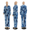 Deep V-neck Women's Printed Elastic Waist Pocket Office Ladies Casual Loose Plus Size Highwaist Casual Straight Women Jumpsuit