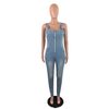 Women's High Elastic Bib Zipper Denim Jumpsuit Jean Pants