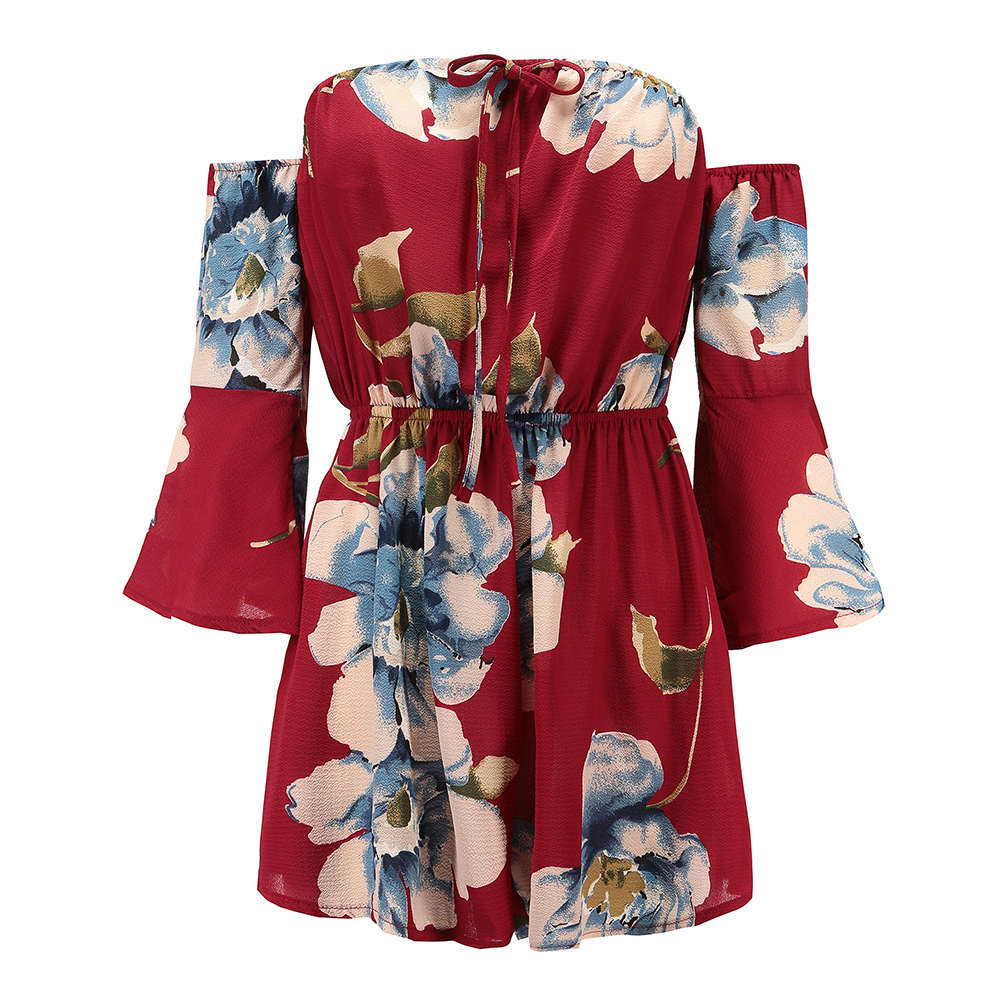 Sexy Jumpsuit Ladies Off The Shoulder Floral Print Jumpsuit