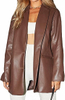 Women Leather Jacket Oversized Faux Leather Blazer Button Down Lapel Coat with Pockets Vintage Streetwear