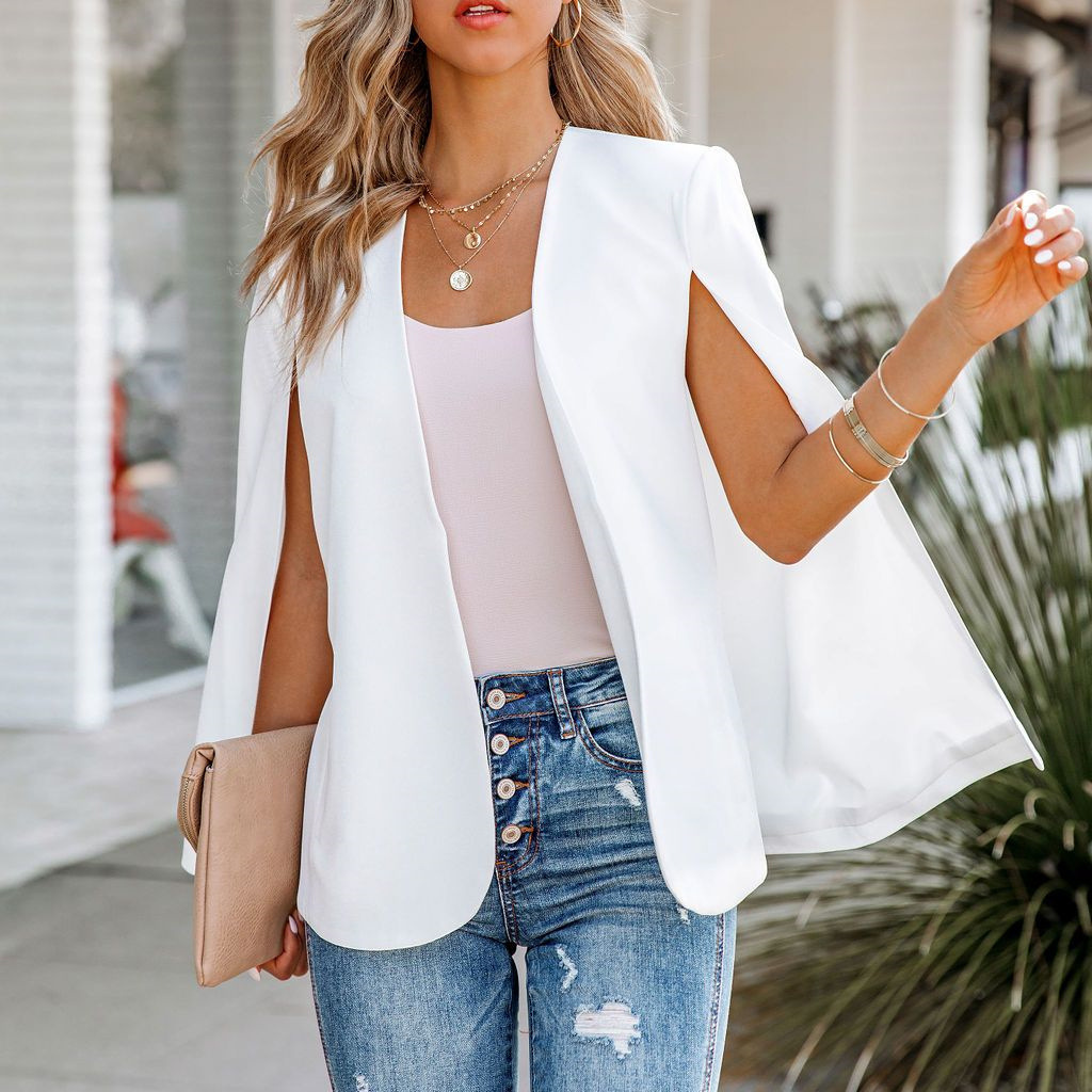 Womens Cape Blazer Split Open Front Cloak Jacket Workwear Blazers Ladies Womens Coat
