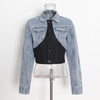 Winter Lady Coat Streetwear Black Patchwork Denim Jeans Women's Jacket