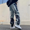 Hip Hop Custom Men's Jeans Ripped Baggy Pants Stacked Patchwork Denim Stacked Jeans Men Stacked Jeans