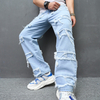 Men's Streetwear Ripped Patch Straight Leg Loose Jeans Pants Men's Hip Hop Hole Casual Jeans