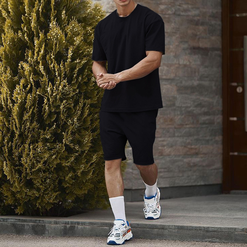Men Casual Short Sleeve T-shirt Shorts Solid Tracksuit Set Men's 2 Pieces Sets