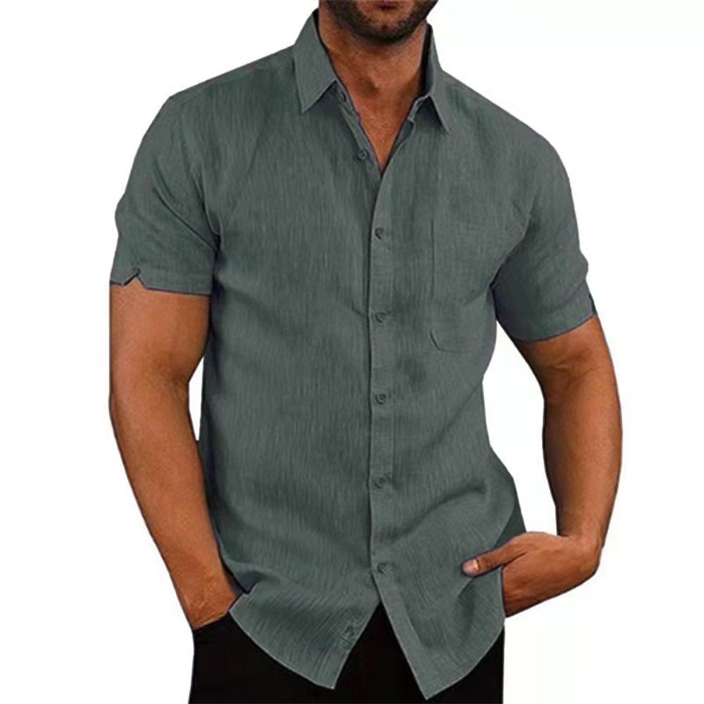 Mens Linen Blouse Short Sleeve Summer Solid Comfortable Pure Cotton And Linen Casual Loose Holiday Shirts